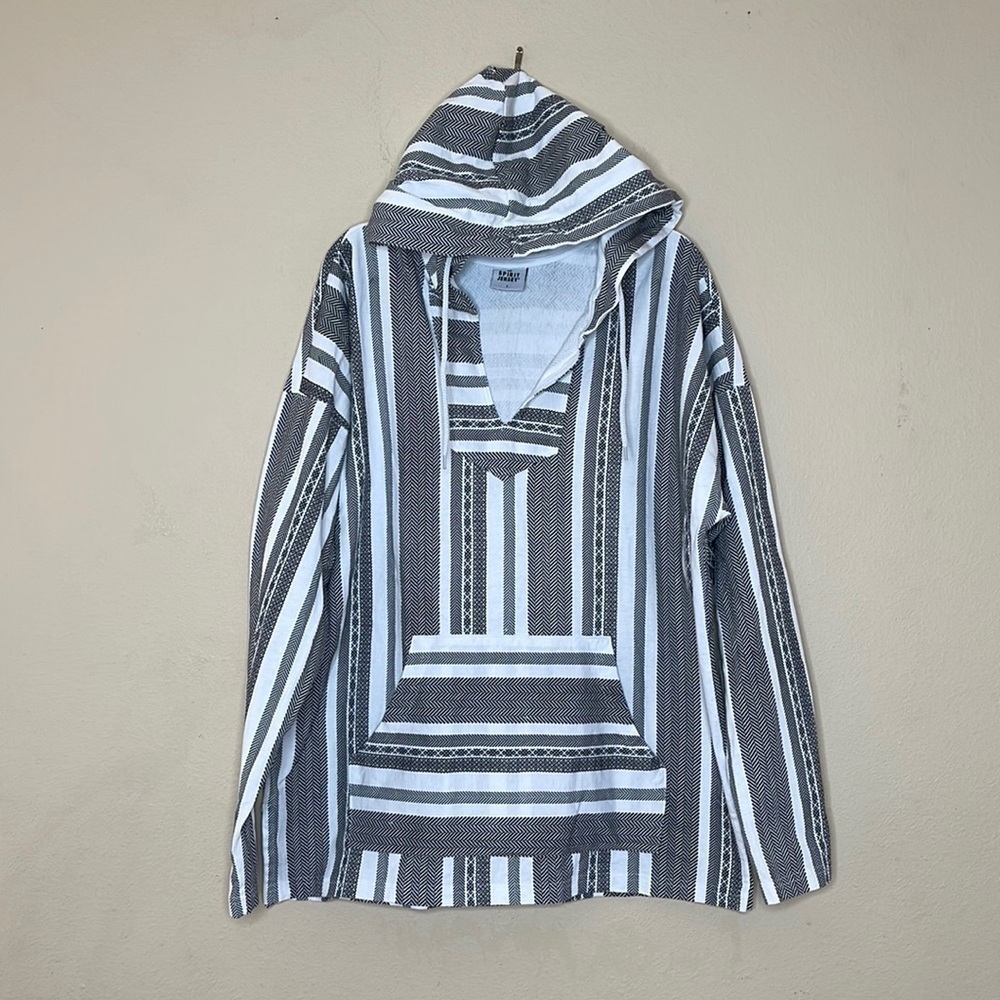 Spirit Jersey Baja White Black Striped Long Sleeve Cotton Hoodie Men's Large